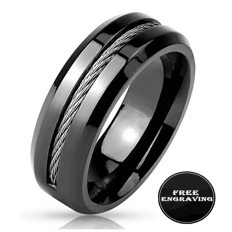 ThinkEngraved Engraved Ring Personalized Engraved Wire Cable Promise Ring For Men - Handwriting Ring