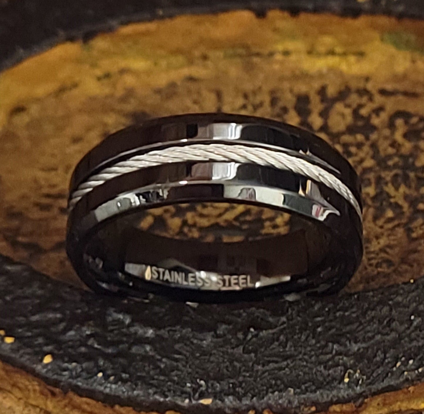 ThinkEngraved Engraved Ring Personalized Engraved Wire Cable Wedding Ring For Men - Handwriting Ring