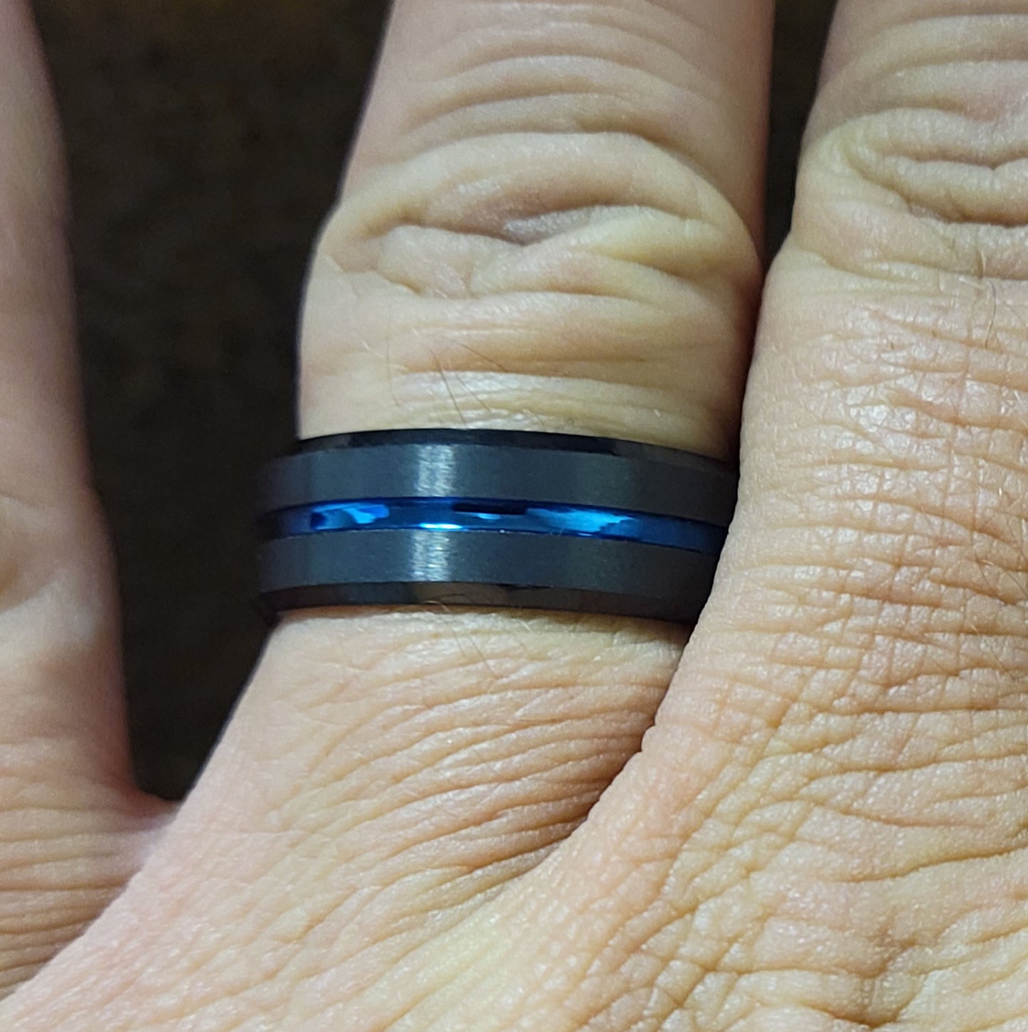 ThinkEngraved Engraved Ring Personalized Men's Blue Line Tungsten Promise Ring - Handwriting Ring