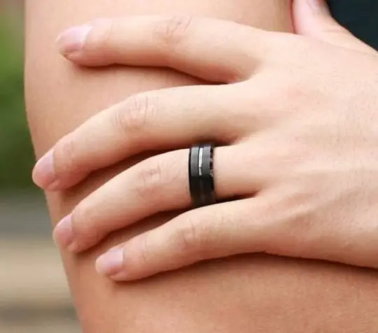 ThinkEngraved Engraved Ring Personalized Men's Promise Ring - Black Center Groove Stainless Steel