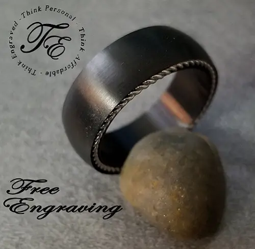 ThinkEngraved Engraved Ring Personalized Men's Promise Ring - Side Wire Cable Inlay Stainless Steel