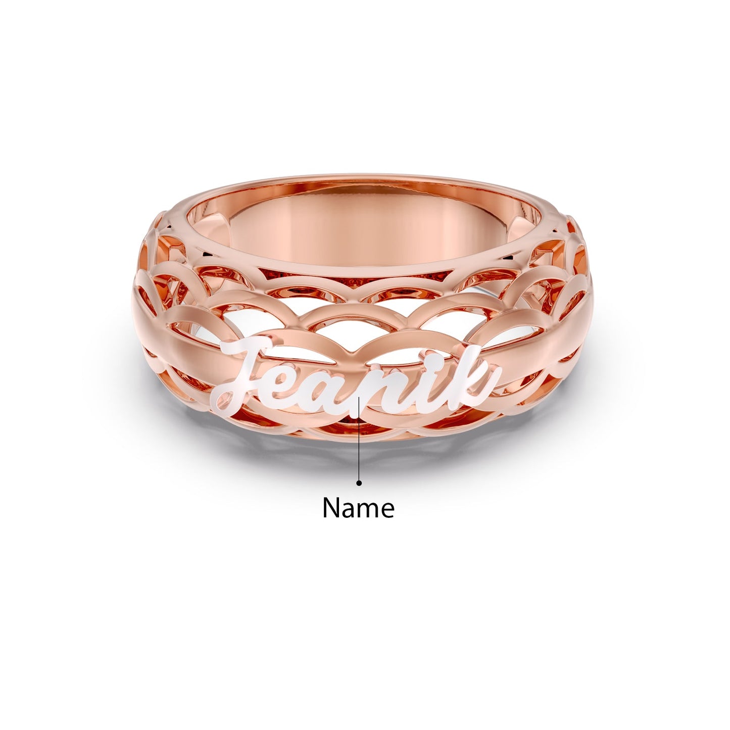 ThinkEngraved Father's Ring 4 / 14k rose gold and sterling silver Personalized Father's Dad Ring 1 Cut-Out Kids Name