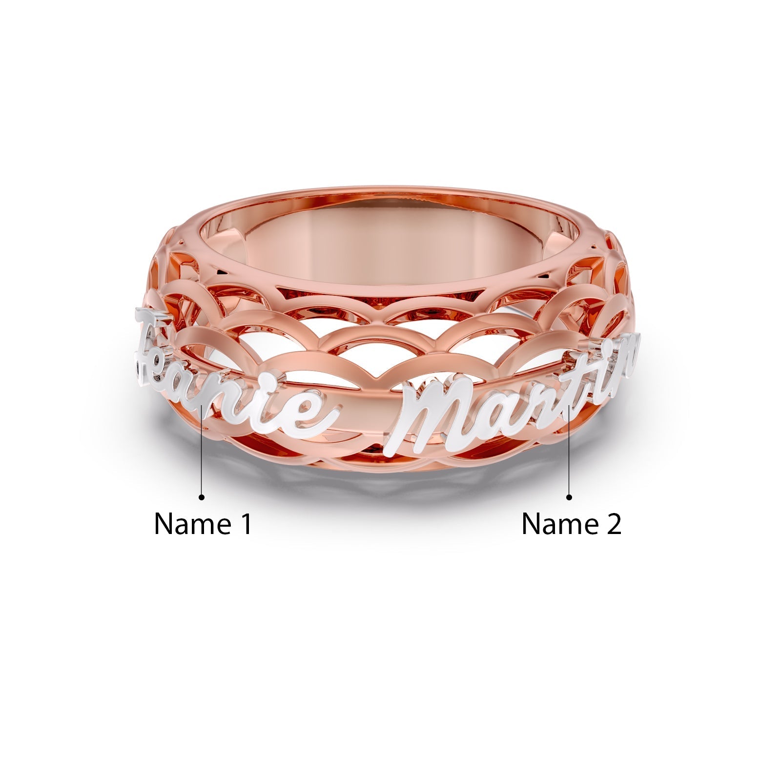 ThinkEngraved Father's Ring 4 / 14k rose gold and sterling silver Personalized Father's Dad Ring 2 Cut-Out Kids Name