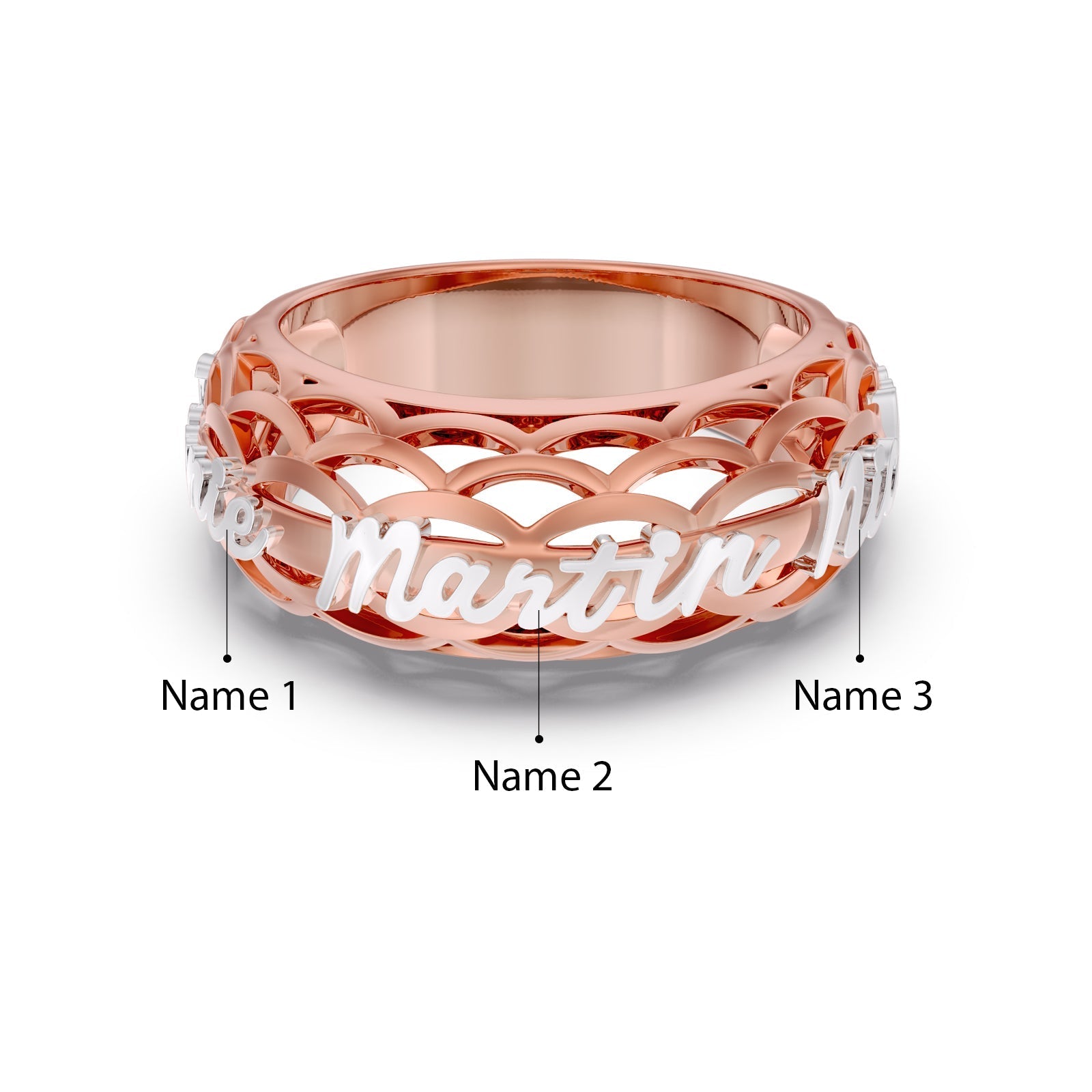 ThinkEngraved Father's Ring 4 / 14k rose gold and sterling silver Personalized Father's Dad Ring 3 Cut-Out Kids Names