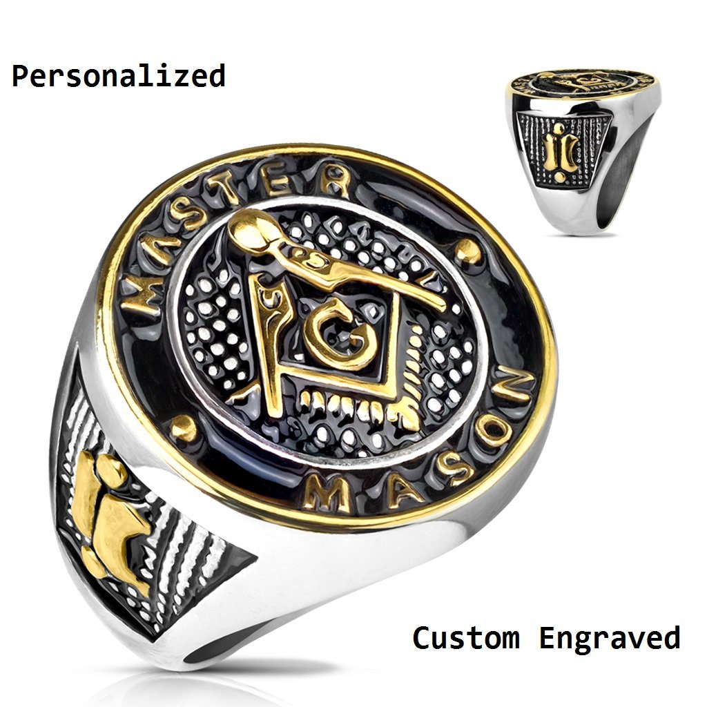 ThinkEngraved Mason Ring Personalized Ornate Master Mason Ring Engraved Free Mason Ring