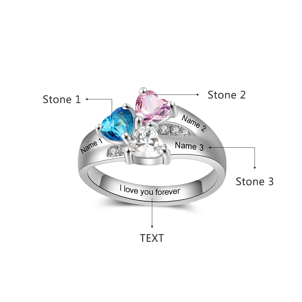 ThinkEngraved Mother's Ring 3 Birthstone Mother's Ring Three Loves 3 Engraved Names