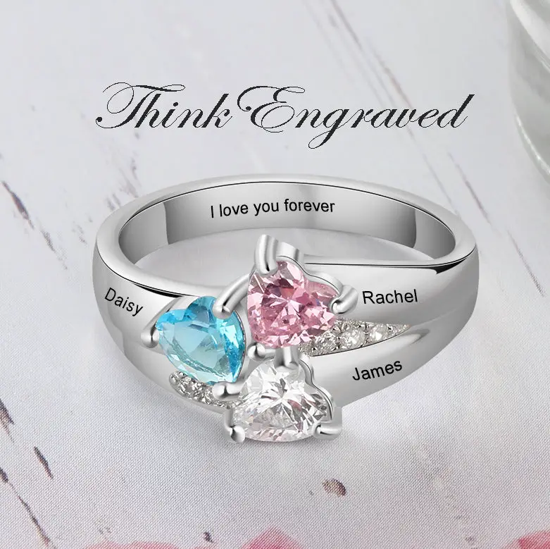 ThinkEngraved Mother's Ring 3 BirthStone Rose Gold Mother's Ring Three Loves 3 Names
