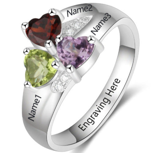 ThinkEngraved Mother's Ring 5 3 Birthstone Mother's Ring Three Loves 3 Engraved Names