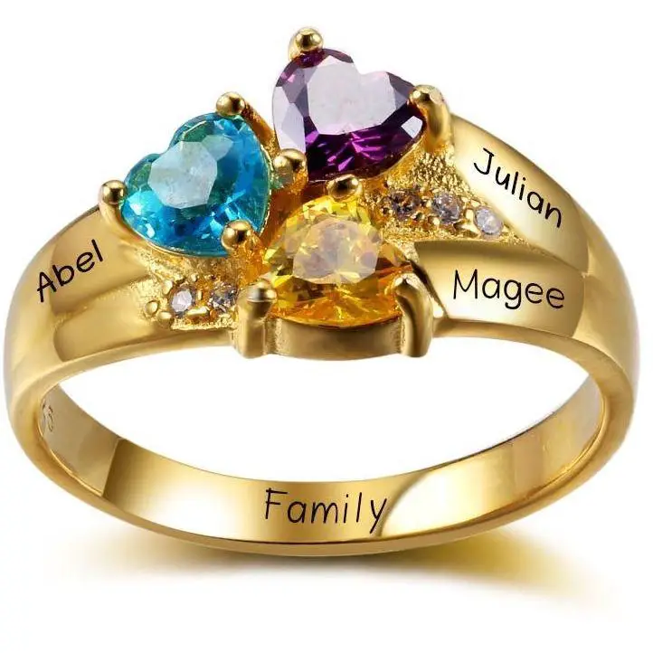 ThinkEngraved Mother's Ring 5 Personalized Gold Mother's Ring 3 Birthstones Three Loves 3 Names