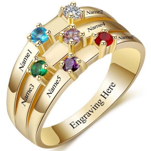 ThinkEngraved Mother's Ring 6 6 Birthstone Gold Mother's Ring 3 Split Ribbon Band 6 Names