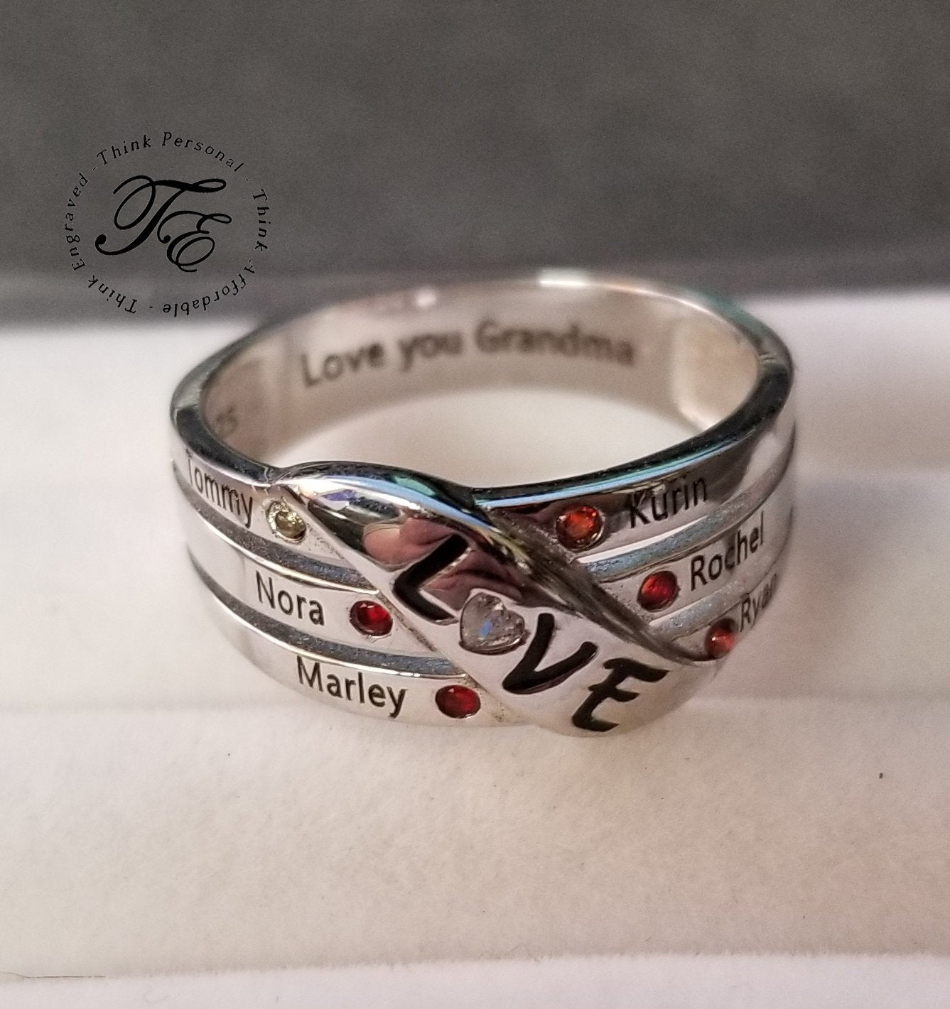 ThinkEngraved Mother's Ring 6 Engraved Names 6 Birthstone Mother's grandma LOVE Ring