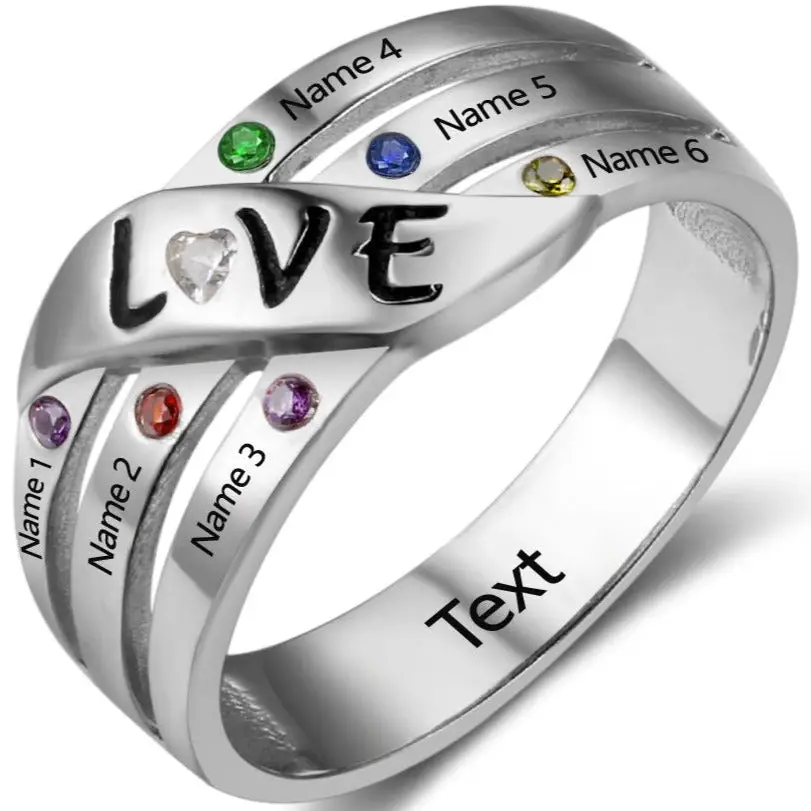 ThinkEngraved Mother's Ring 6 Engraved Names 6 Birthstone Mother's grandma LOVE Ring