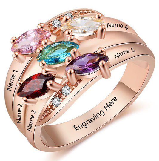 ThinkEngraved Mother's Ring 6 Personalized Mother's Ring 5 Marquis Birthstones Rose Gold IP