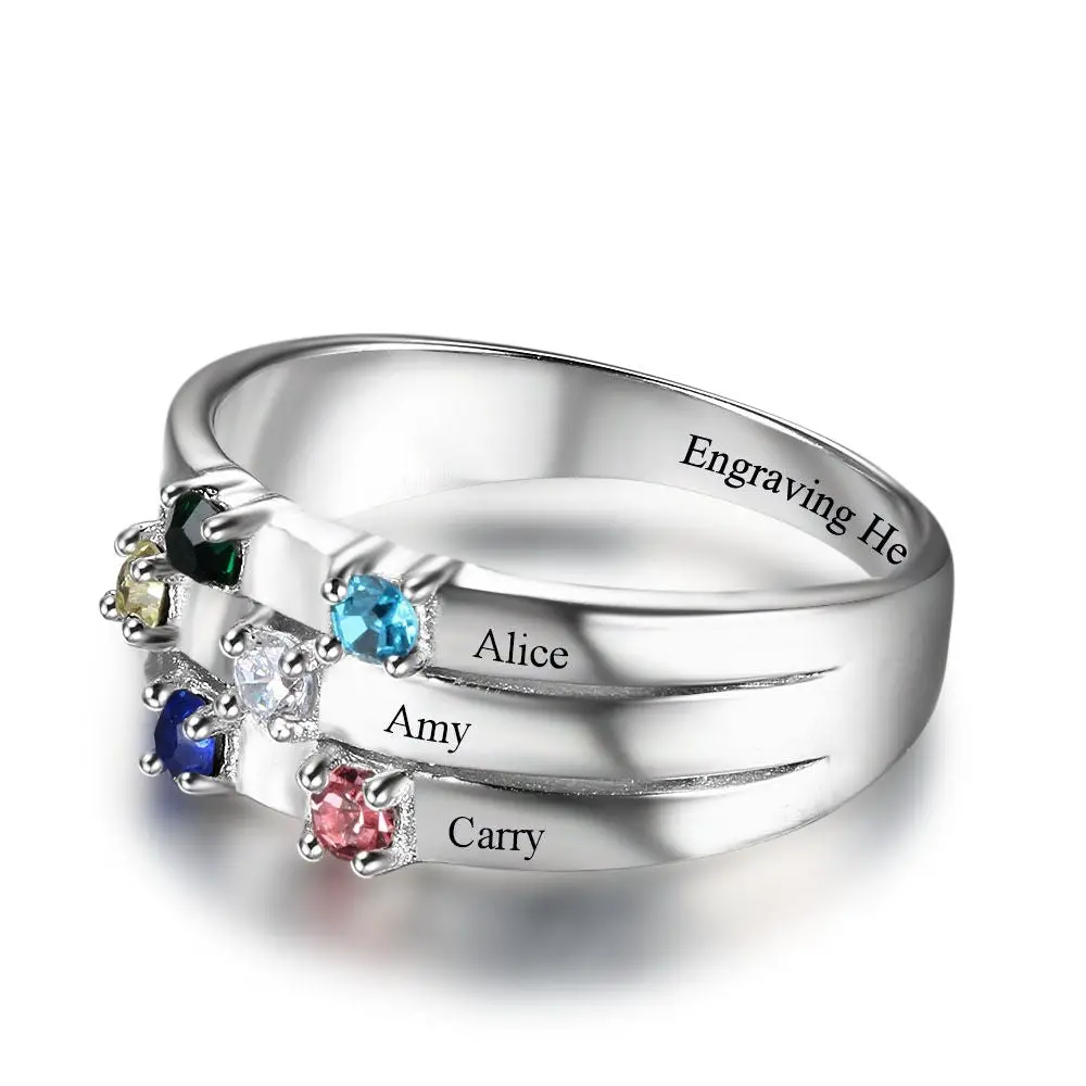 ThinkEngraved Mother's Ring Personalized Mother's Ring 6 Stone 6 Engraved Names Ribbon Band