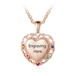 ThinkEngraved mothers necklace 14k rose gold over sterling silver Personalized 5 Birthstone Mother's Necklace Engraved Heart Pendant