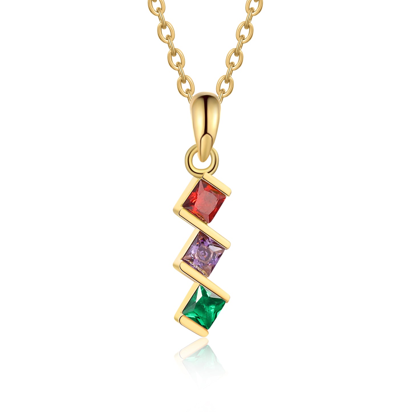 ThinkEngraved mothers necklace 3 Birthstone Elegant Square Stone Mother's Necklace