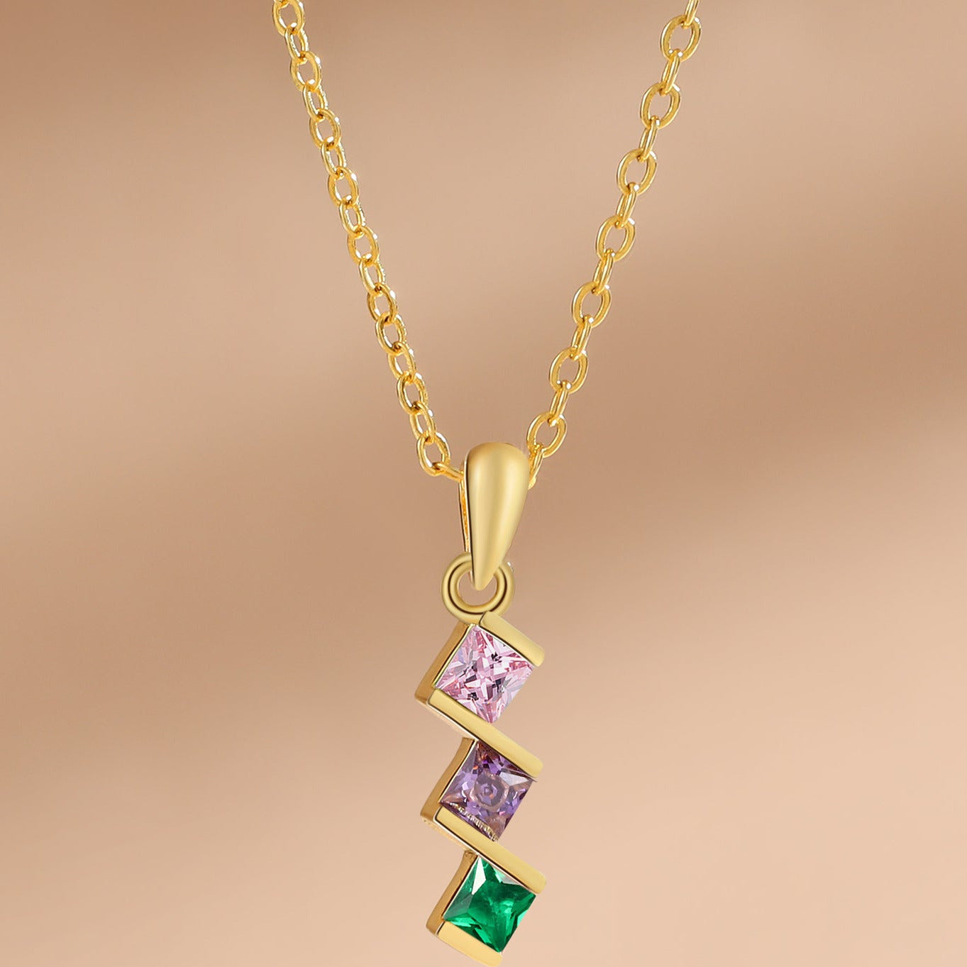 ThinkEngraved mothers necklace 3 Birthstone Elegant Square Stone Mother's Necklace