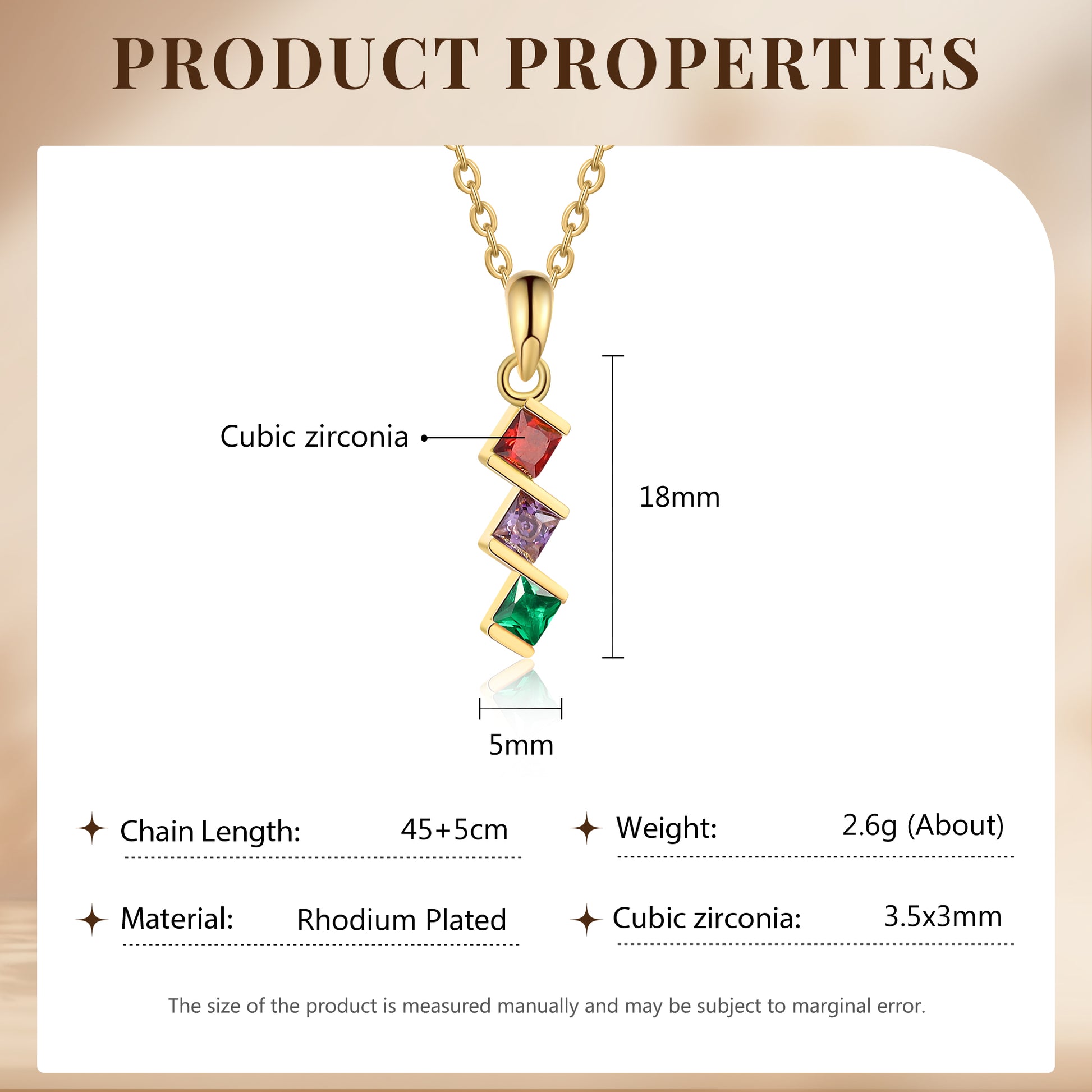 ThinkEngraved mothers necklace 3 Birthstone Elegant Square Stone Mother's Necklace