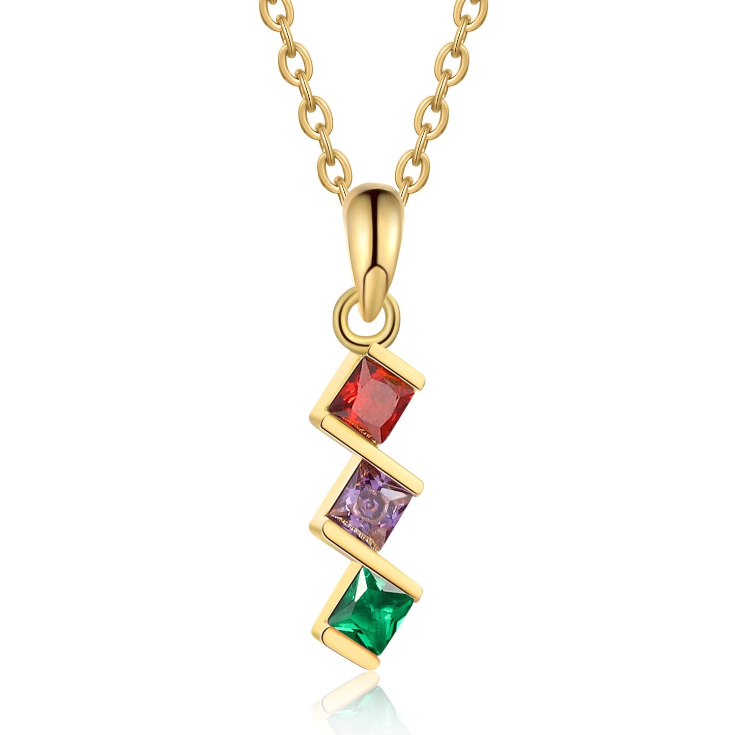 ThinkEngraved mothers necklace 3 Birthstone Elegant Square Stone Mother's Necklace