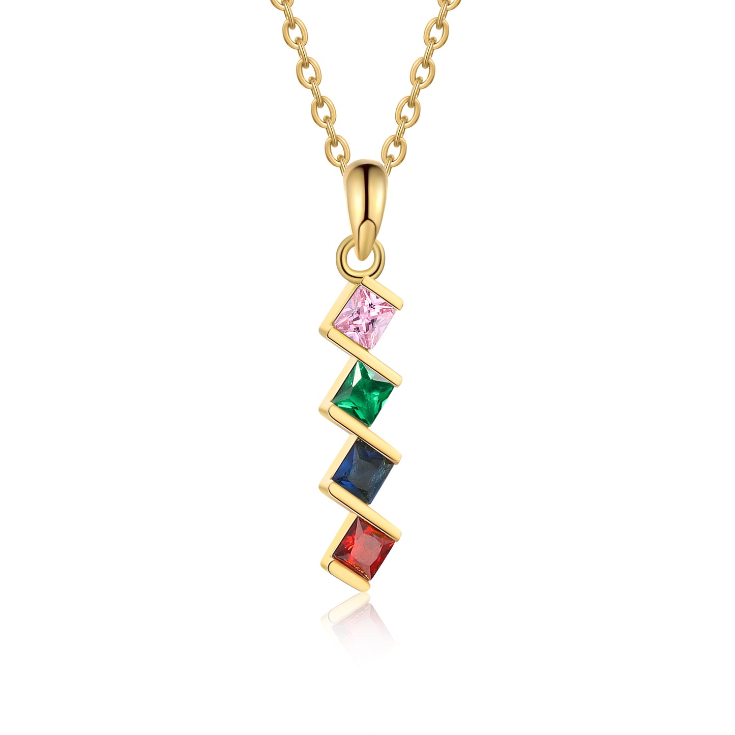 ThinkEngraved mothers necklace 4 Birthstone Elegant Square Stone Mother's Necklace