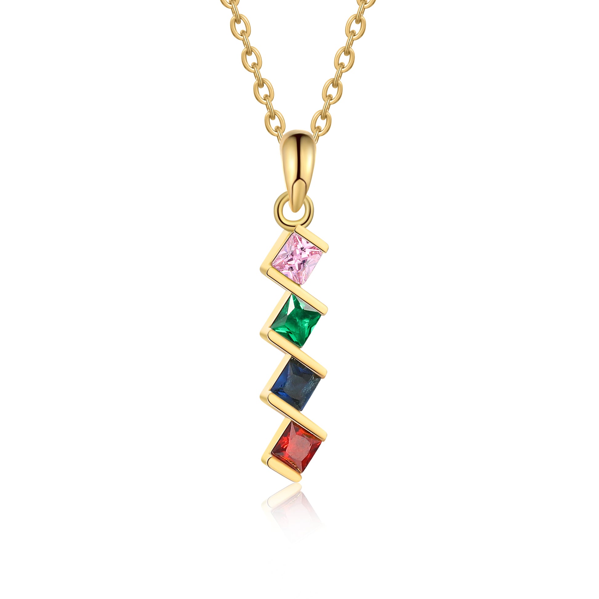 ThinkEngraved mothers necklace 4 Birthstone Elegant Square Stone Mother's Necklace