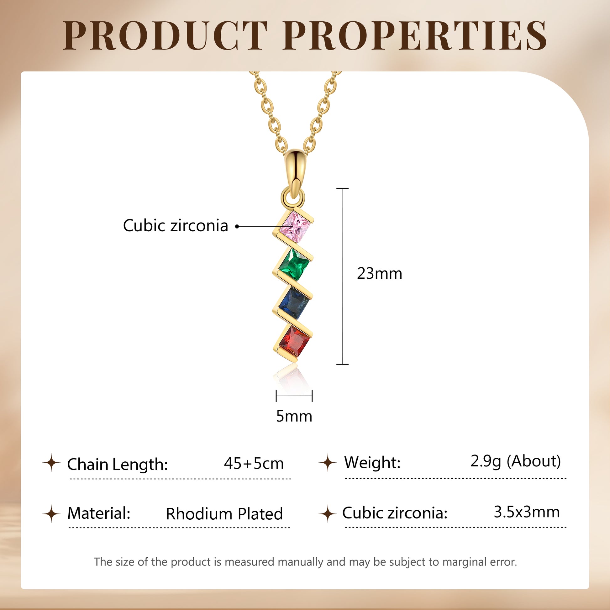 ThinkEngraved mothers necklace 4 Birthstone Elegant Square Stone Mother's Necklace