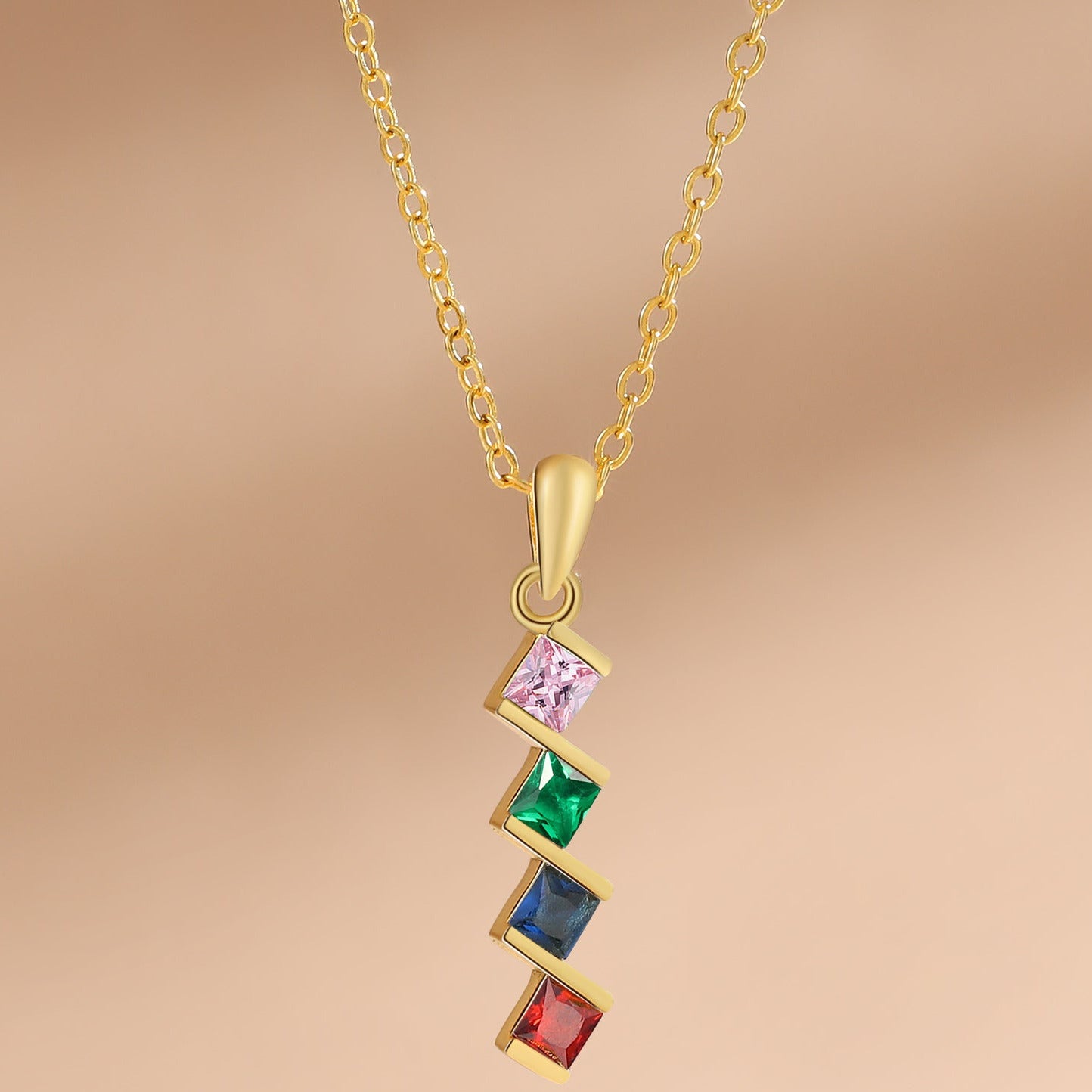 ThinkEngraved mothers necklace 4 Birthstone Elegant Square Stone Mother's Necklace