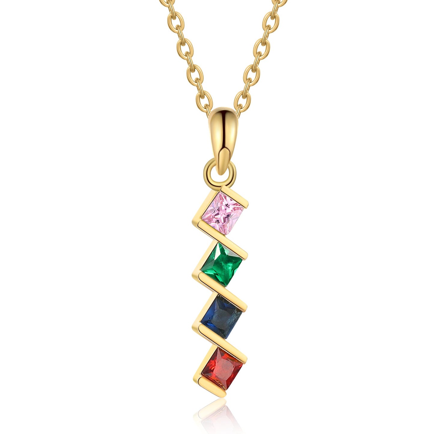 ThinkEngraved mothers necklace 4 Birthstone Elegant Square Stone Mother's Necklace