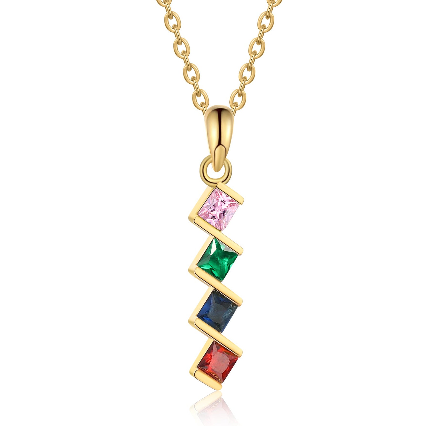 ThinkEngraved mothers necklace 4 Birthstone Elegant Square Stone Mother's Necklace