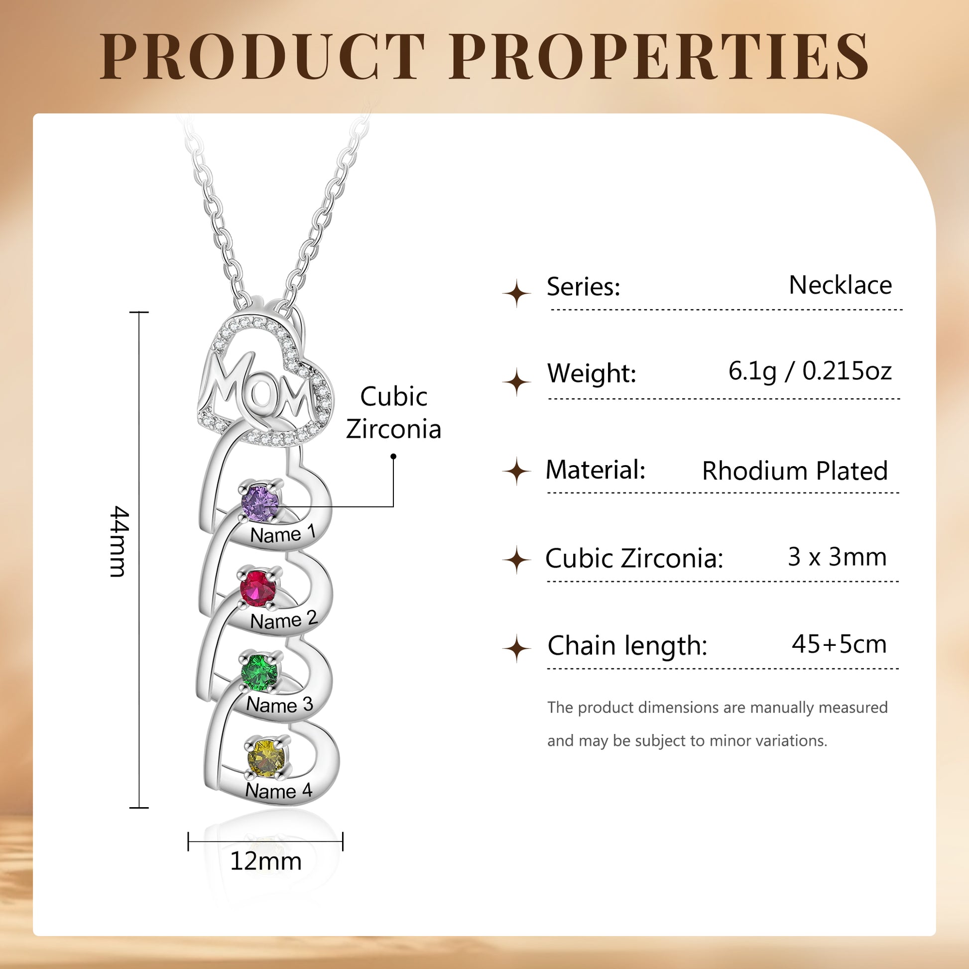 ThinkEngraved mothers necklace 4 Mom's Hearts Mother's Necklace 4 Birthstones 4 Engraved Names