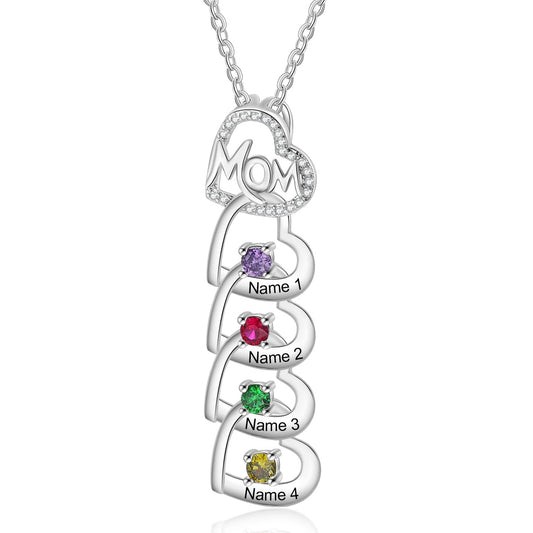 ThinkEngraved mothers necklace 4 Mom's Hearts Mother's Necklace 4 Birthstones 4 Engraved Names