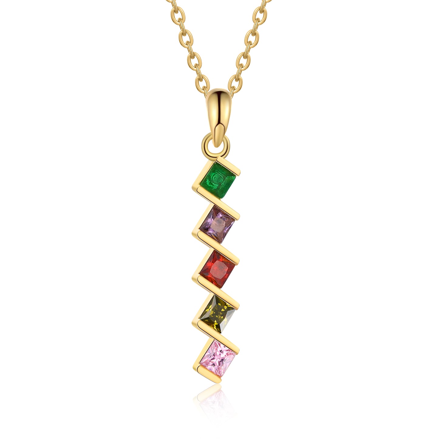 ThinkEngraved mothers necklace 5 Birthstone Elegant Square Stone Mother's Necklace