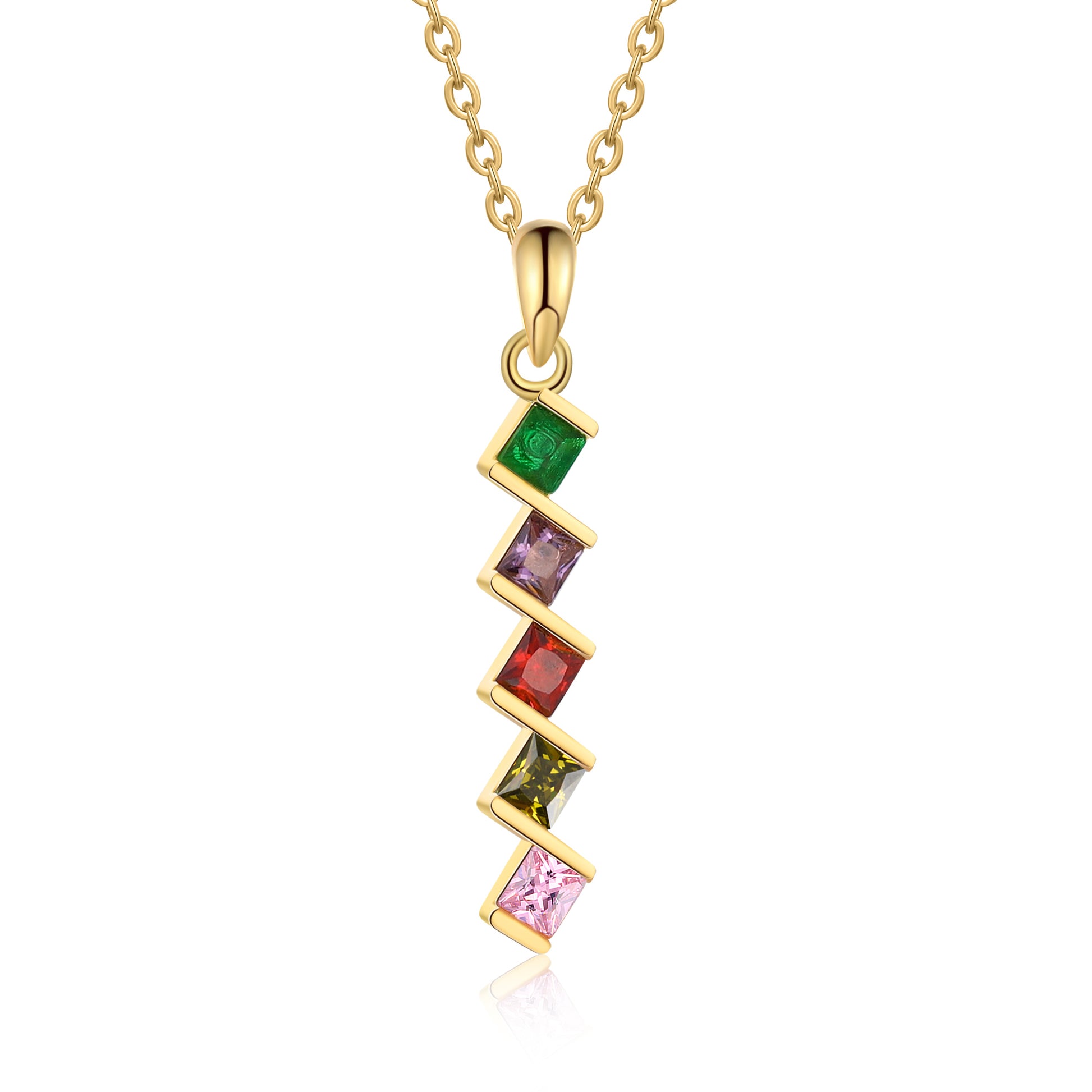 ThinkEngraved mothers necklace 5 Birthstone Elegant Square Stone Mother's Necklace
