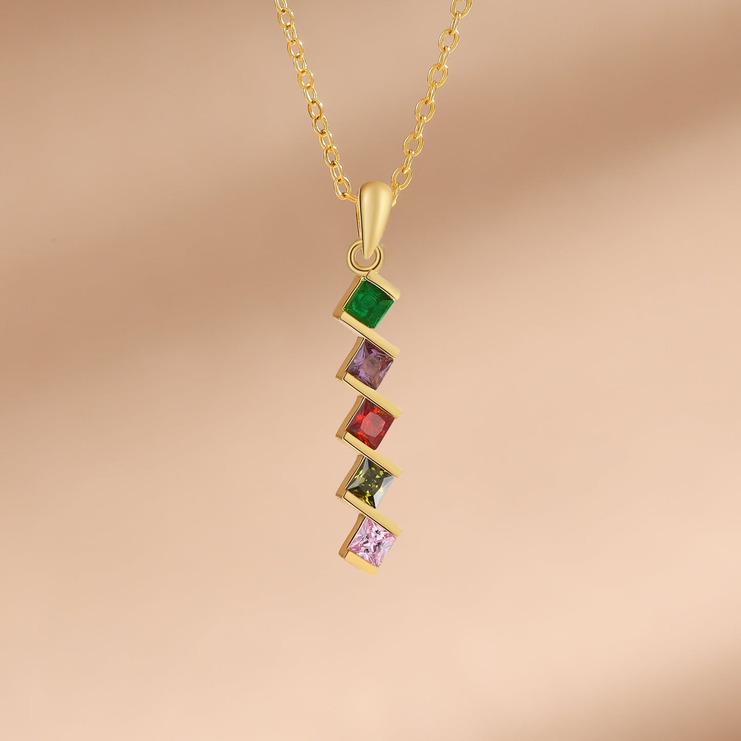 ThinkEngraved mothers necklace 5 Birthstone Elegant Square Stone Mother's Necklace