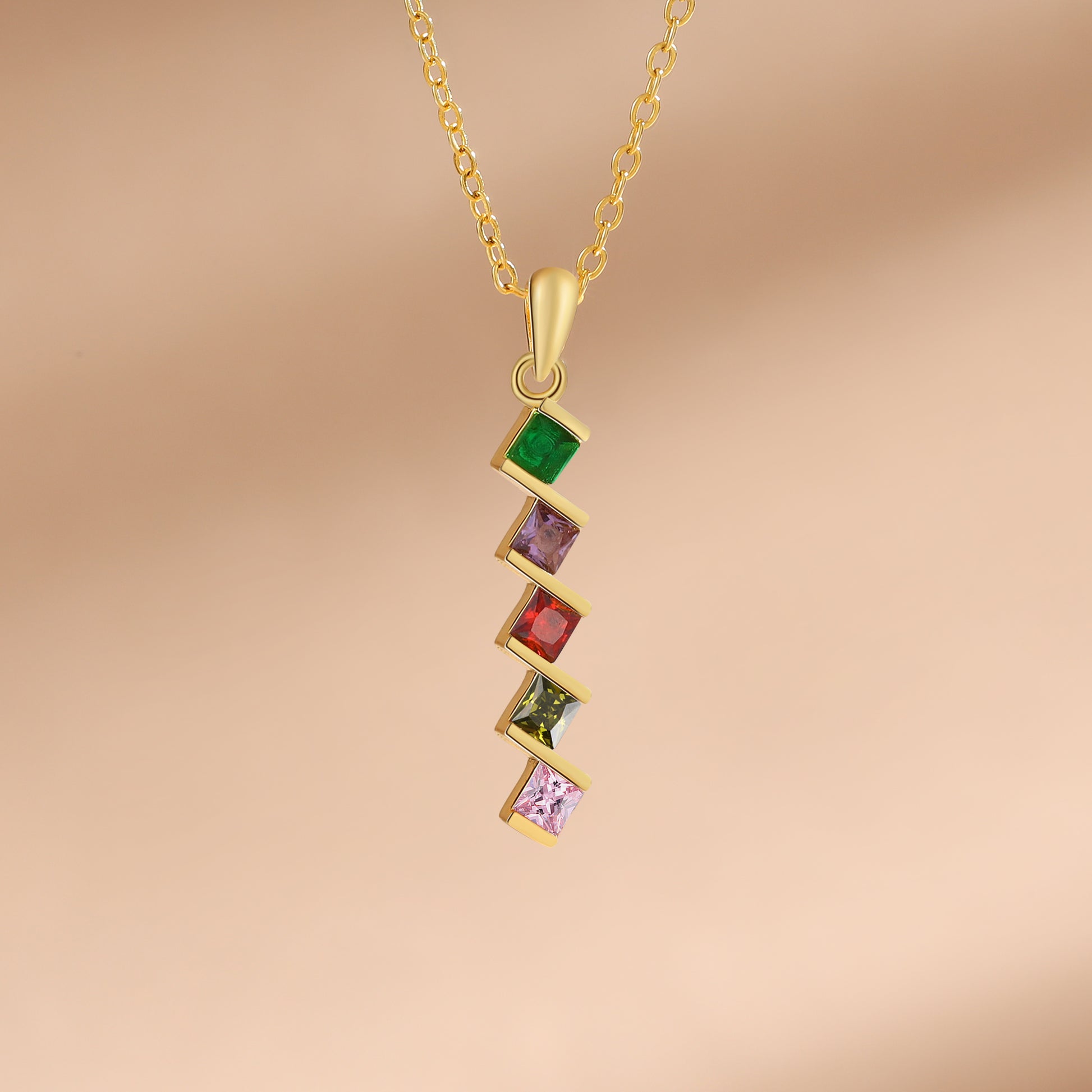 ThinkEngraved mothers necklace 5 Birthstone Elegant Square Stone Mother's Necklace