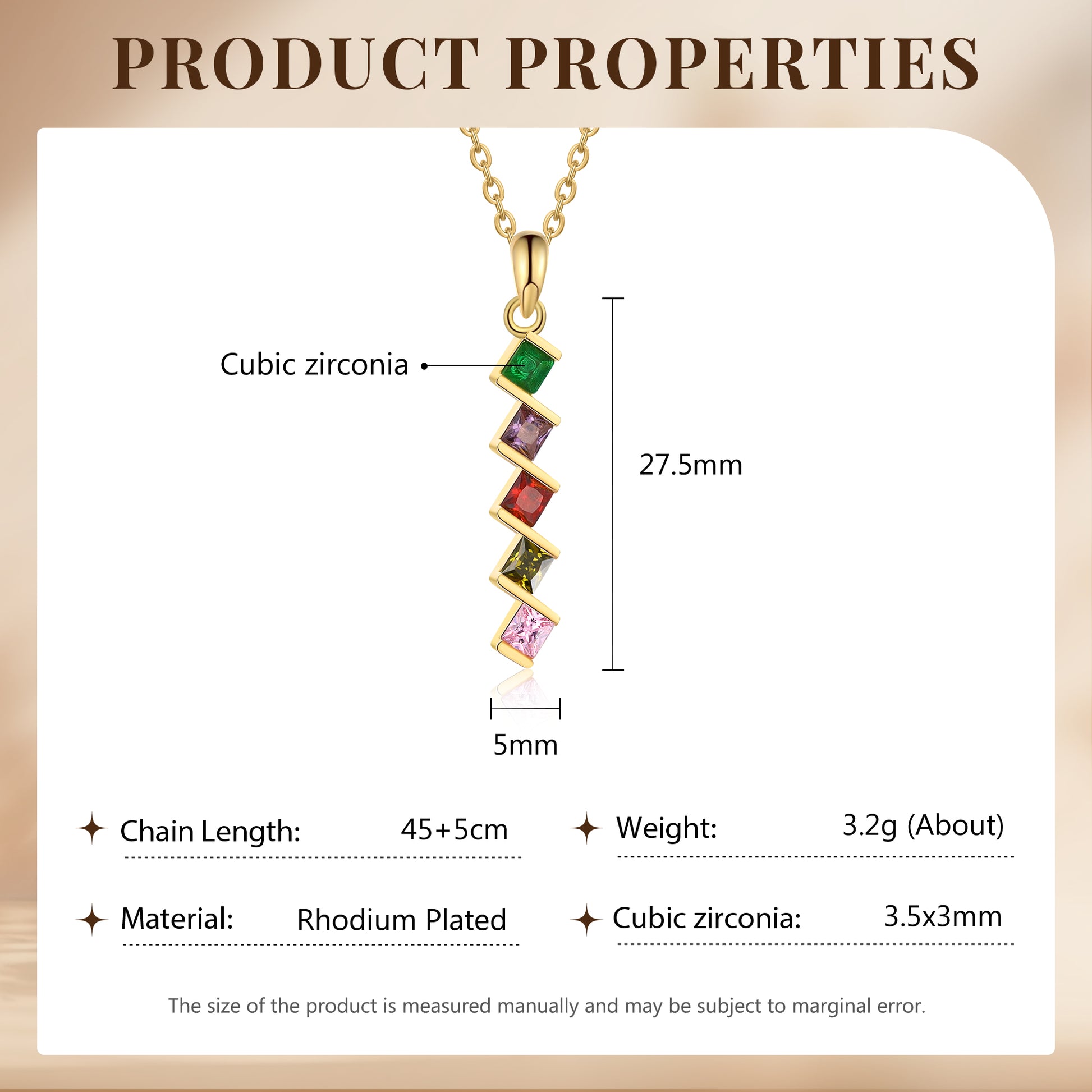 ThinkEngraved mothers necklace 5 Birthstone Elegant Square Stone Mother's Necklace