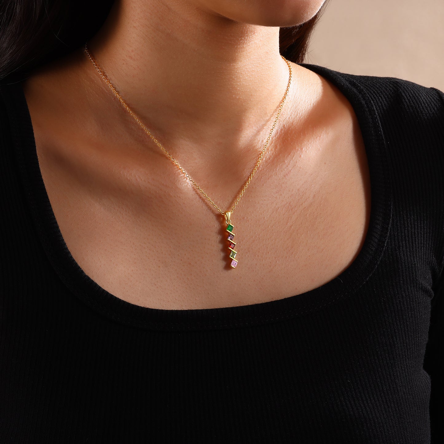 ThinkEngraved mothers necklace 5 Birthstone Elegant Square Stone Mother's Necklace