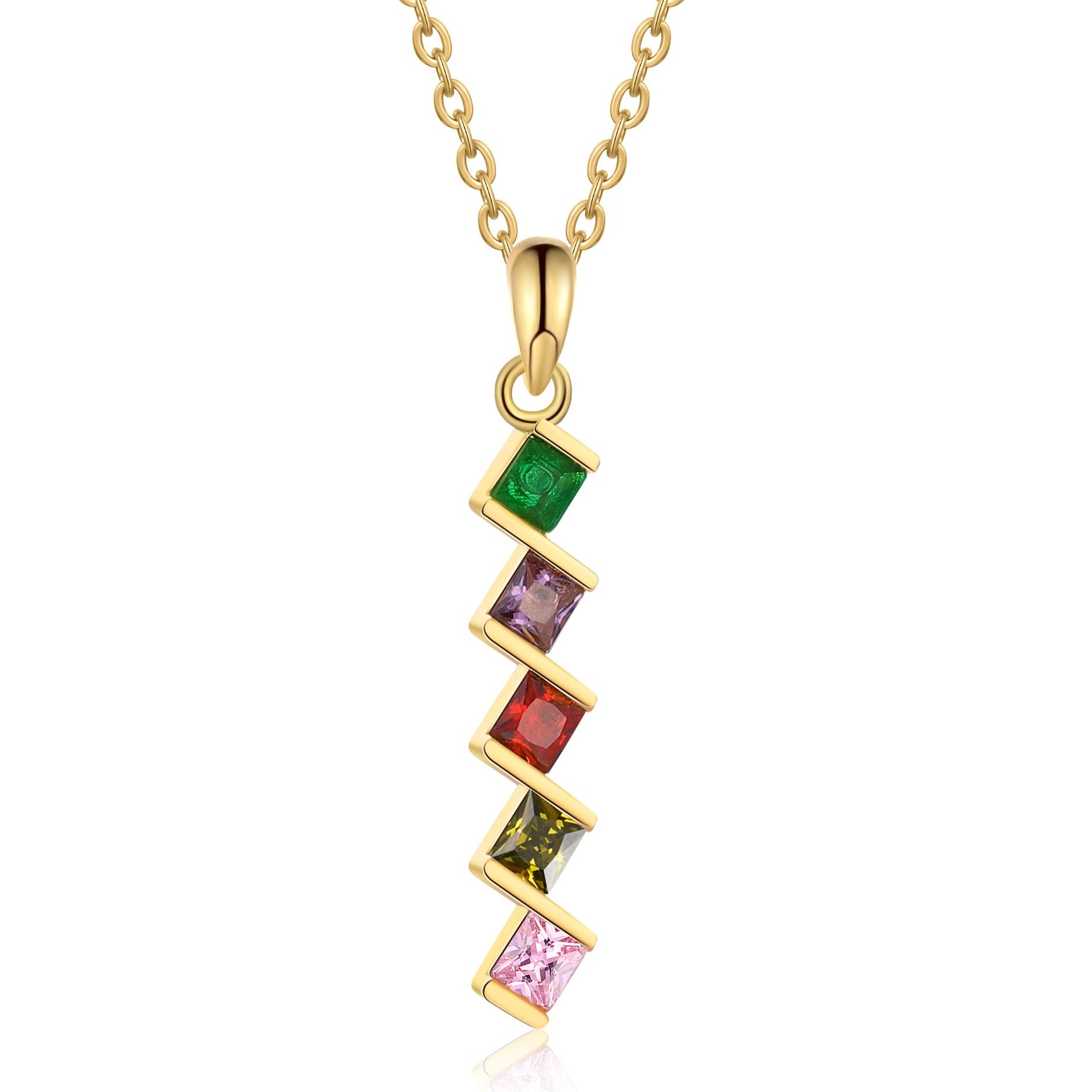 ThinkEngraved mothers necklace 5 Birthstone Elegant Square Stone Mother's Necklace