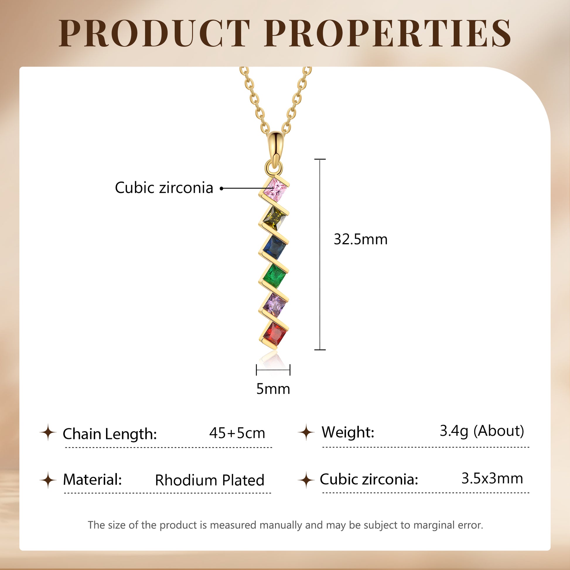 ThinkEngraved mothers necklace 6 Birthstone Elegant Square Stone Mother's Necklace