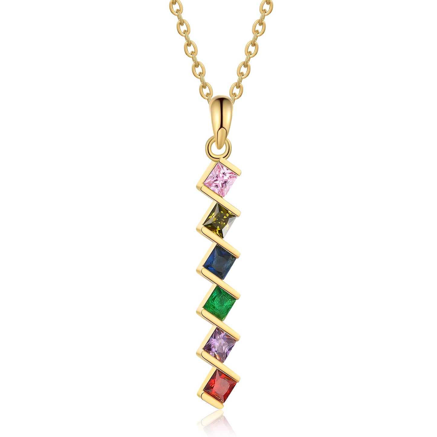 ThinkEngraved mothers necklace 6 Birthstone Elegant Square Stone Mother's Necklace