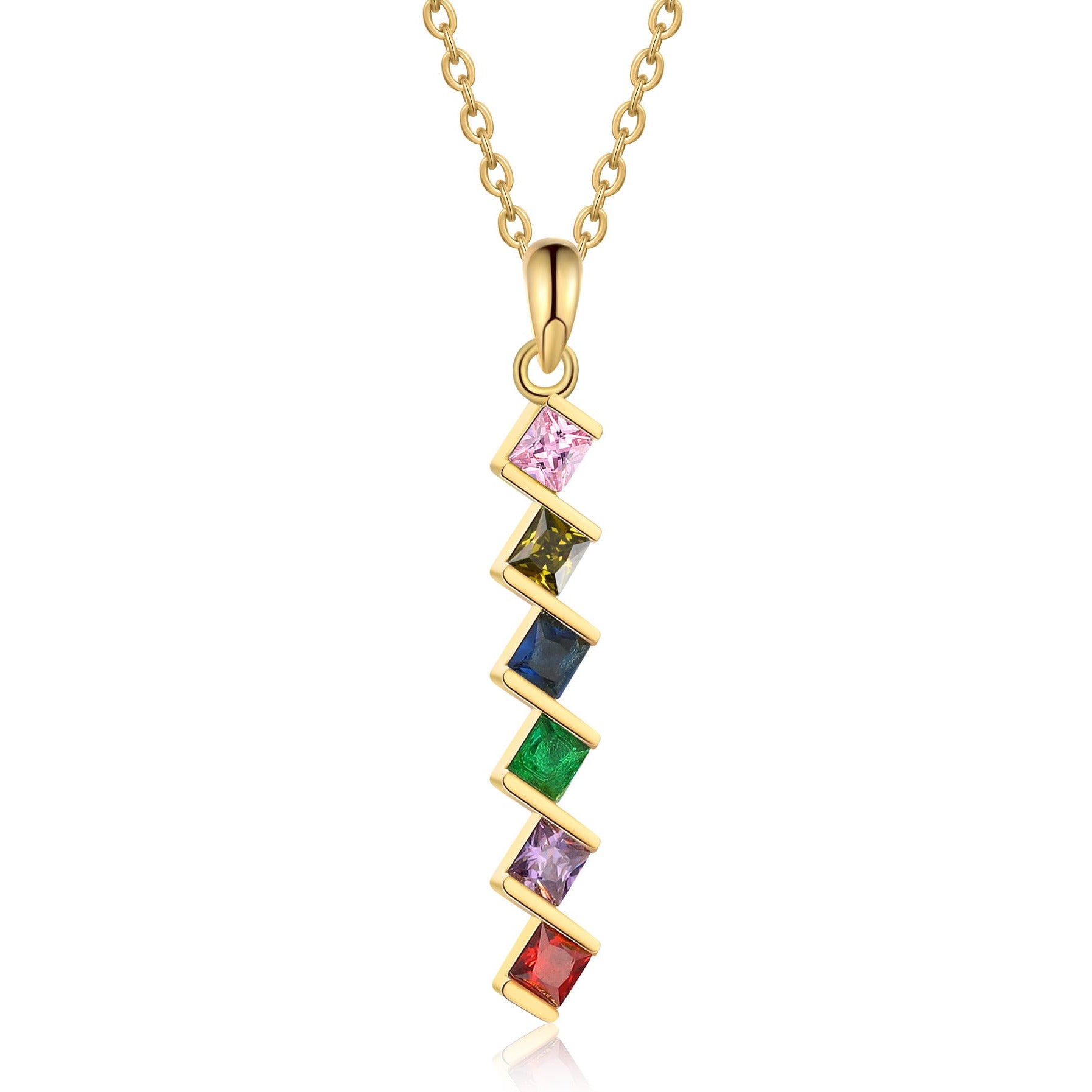 ThinkEngraved mothers necklace 6 Birthstone Elegant Square Stone Mother's Necklace