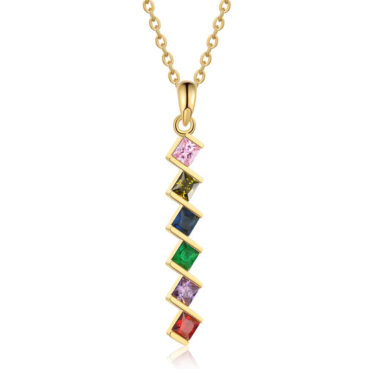 ThinkEngraved mothers necklace 6 Birthstone Elegant Square Stone Mother's Necklace