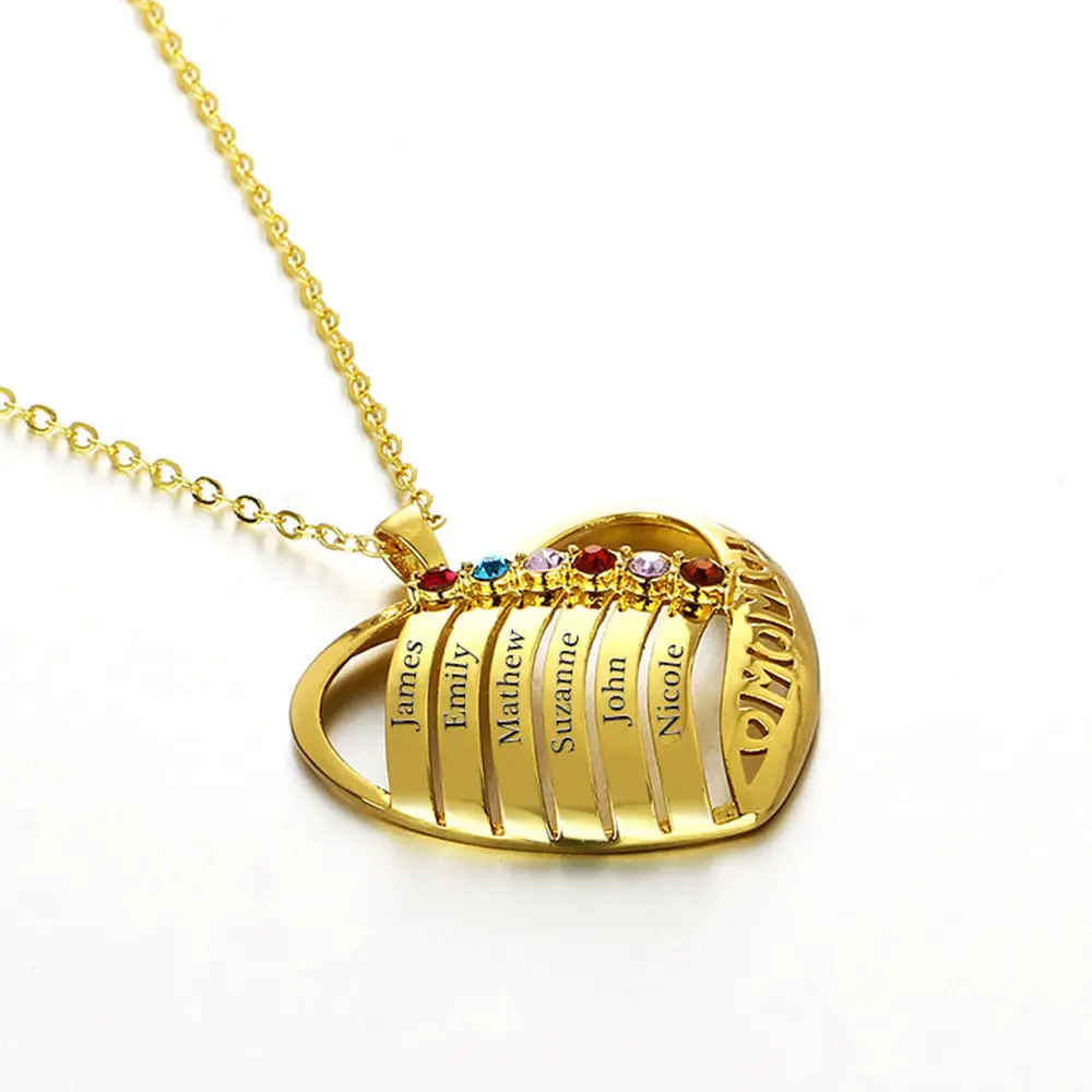ThinkEngraved mothers necklace 6 Birthstone Gold Mother's Necklace In Mom's Heart Pendant 6 Names