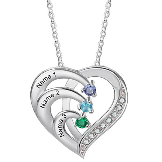 ThinkEngraved mothers necklace .925 Sterling silver 3 Birthstone Heart Name Necklace - Birthstone Heart Mother's Necklace