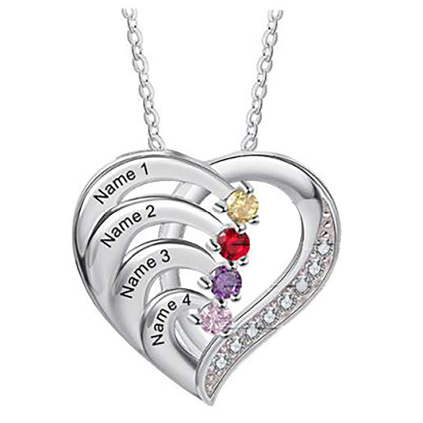 ThinkEngraved mothers necklace .925 Sterling silver 4 Birthstone Heart Name Necklace - Birthstone Heart Mother's Necklace