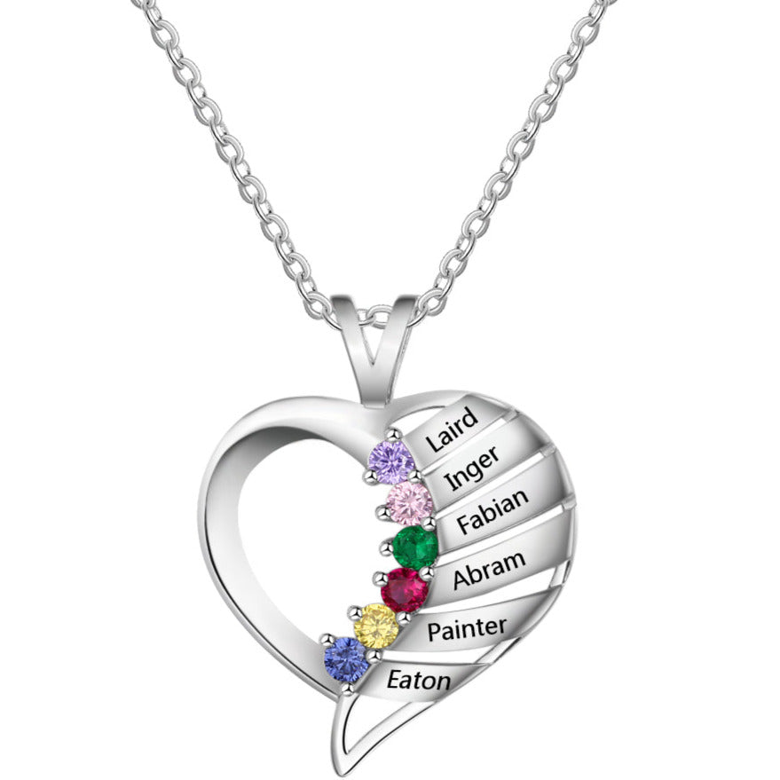 ThinkEngraved mothers necklace .925 Sterling Silver Personalize 6 Birthstone Mother's or Grandma Family Necklace 6 Names