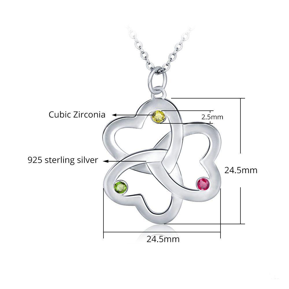 ThinkEngraved mothers necklace .925 sterling silver Personalized 3 Birthstone Mother's Ring Heart Clover 3 Engraved Names