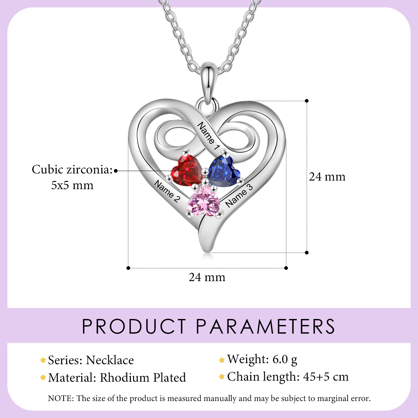 ThinkEngraved mothers necklace Custom 3 Stone Infinity Heart Necklace: Personalized Stainless Steel Mother's Pendant