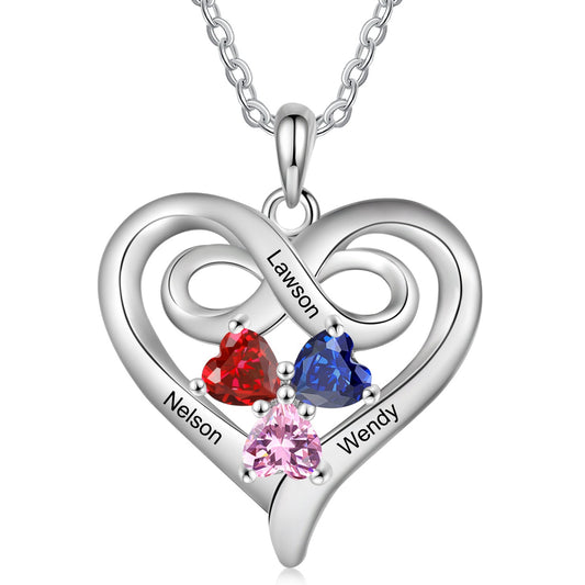 ThinkEngraved mothers necklace Custom 3 Stone Infinity Heart Necklace: Personalized Stainless Steel Mother's Pendant
