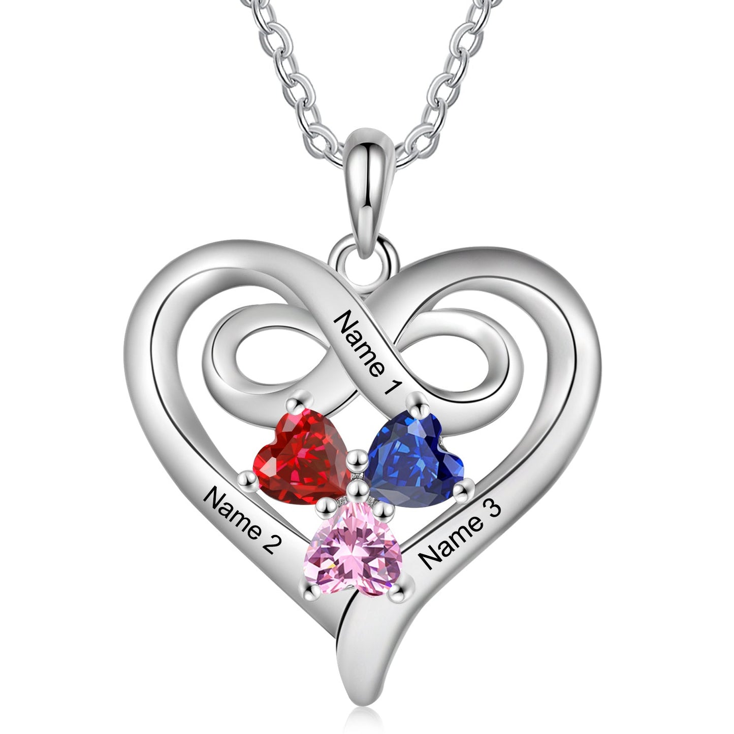 ThinkEngraved mothers necklace Custom 3 Stone Infinity Heart Necklace: Personalized Stainless Steel Mother's Pendant